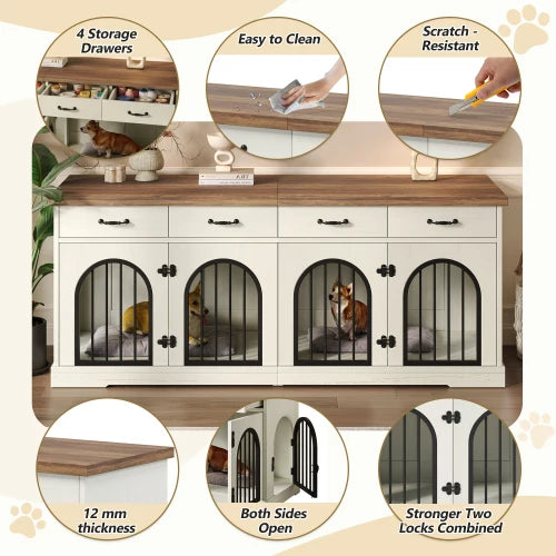 Indoor Dual Dog Crate Furniture With Drawers And End Table