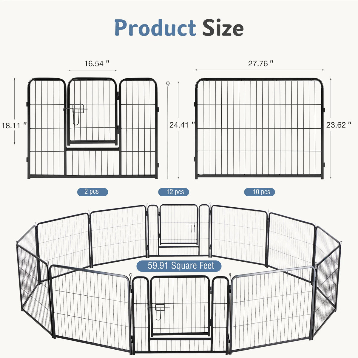 JHK Foldable Metal Dog Playpen Fence For Outdoor Pets