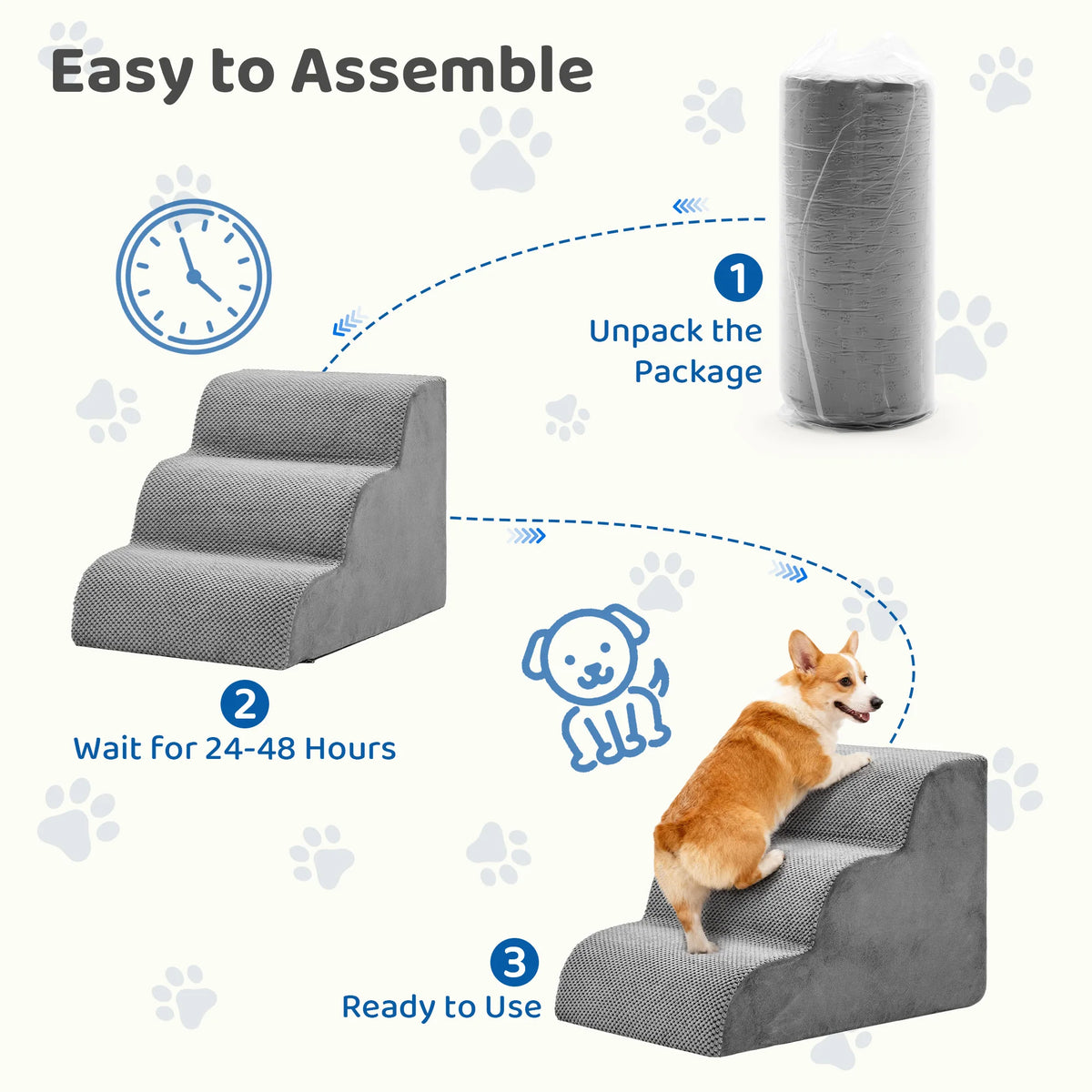 Curved Foam Dog Stairs Ramp Non Slip Indoor Pet Ladder
