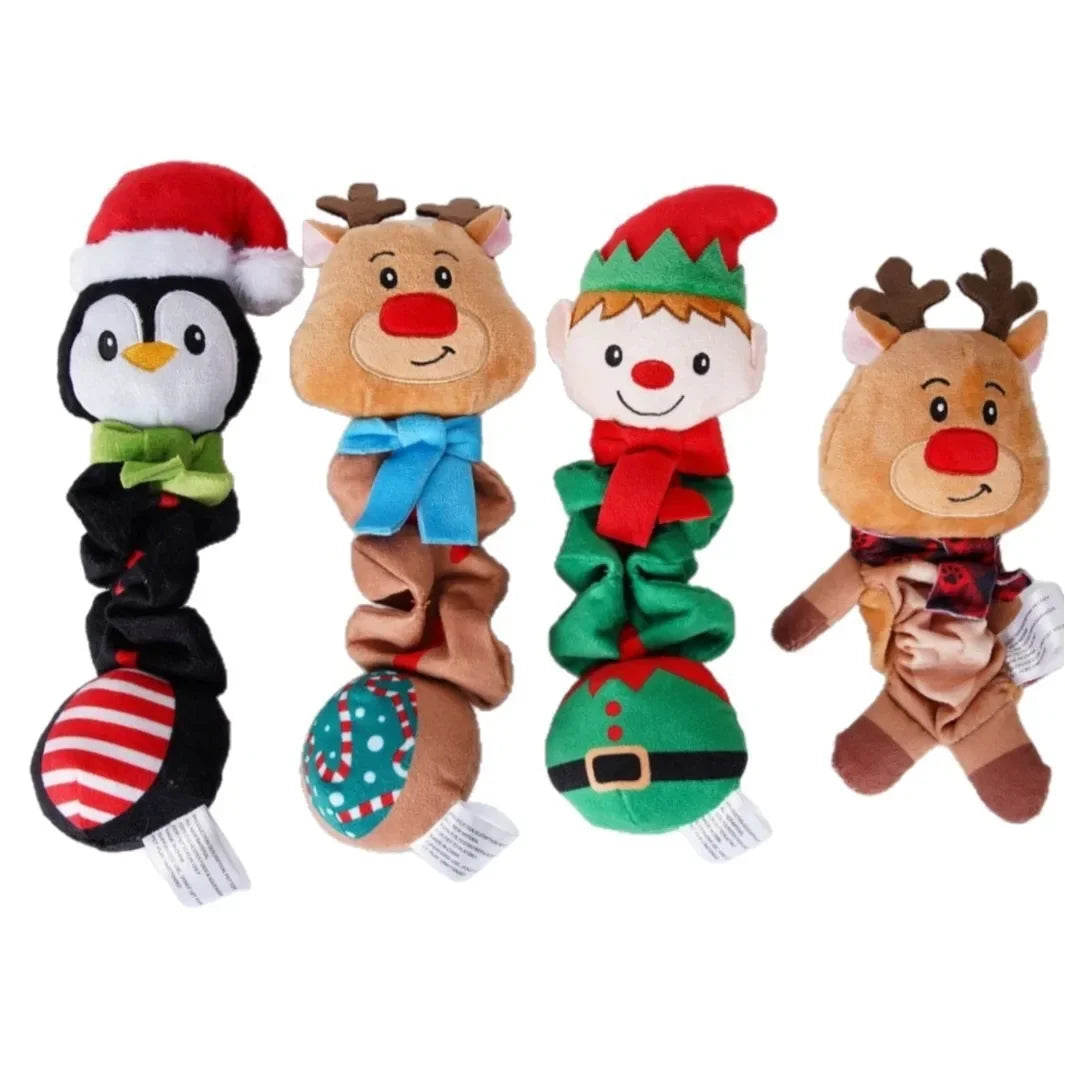 Adorable Fleece Christmas Elf Penguin Squeaky Dog Toy