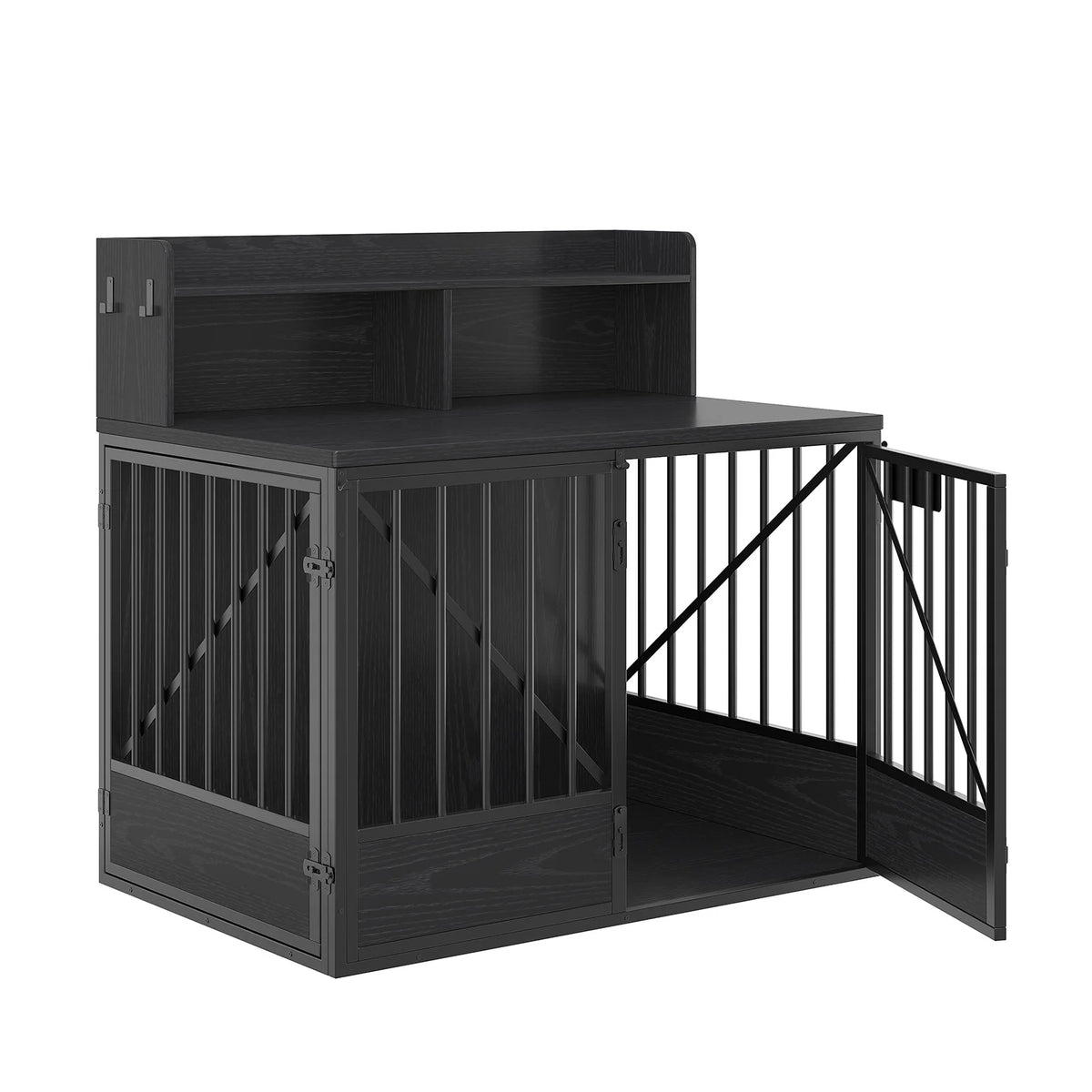 Multifunctional Wooden Pet Crate With Dual Storage Compartments
