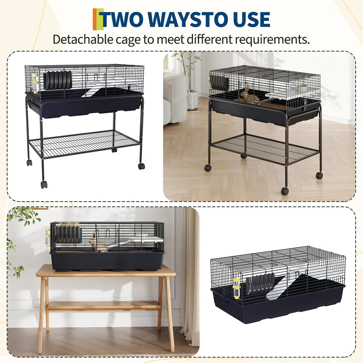 Amkui Elevated Rolling Small Animal Cage With Shelf