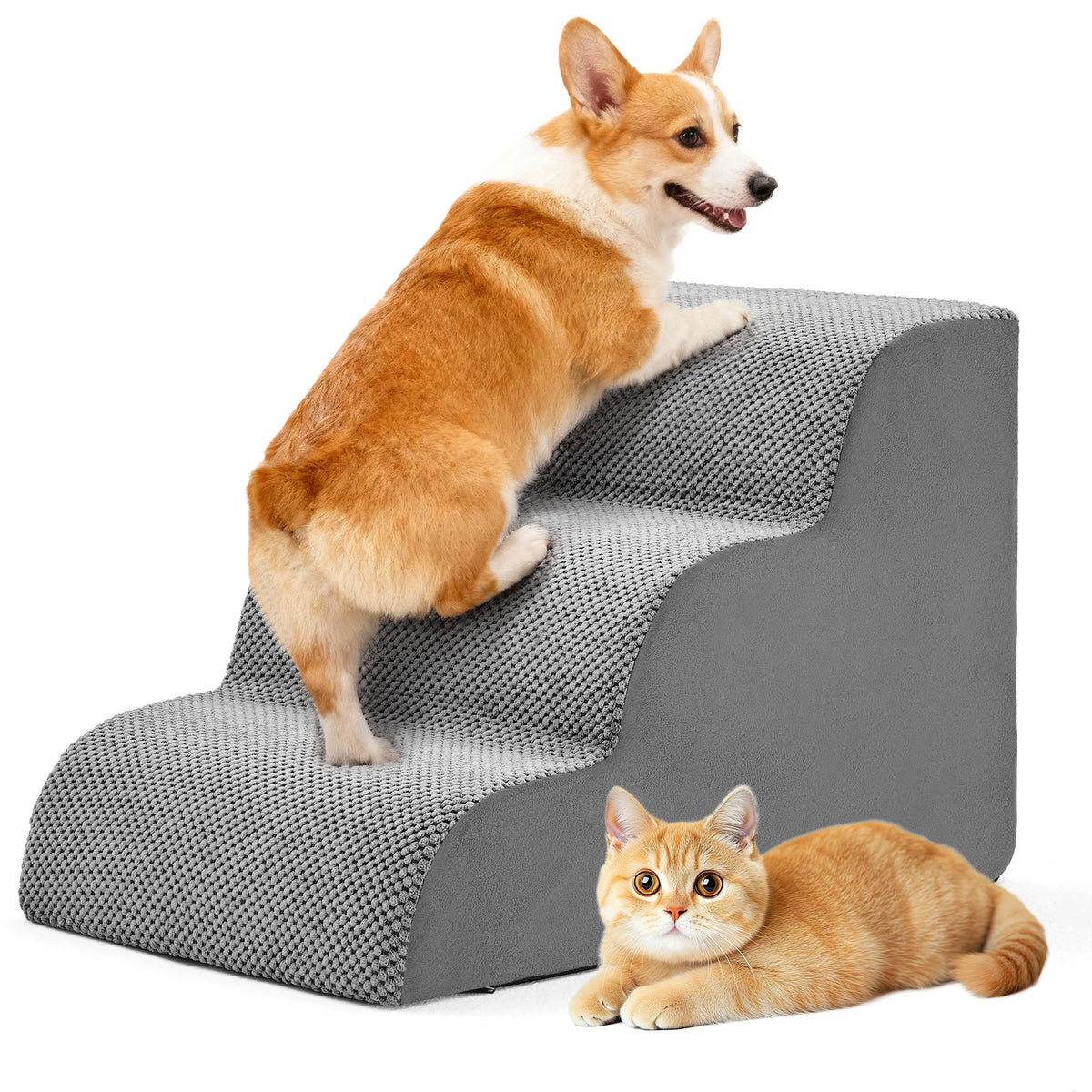Curved Foam Dog Stairs Ramp Non Slip Indoor Pet Ladder