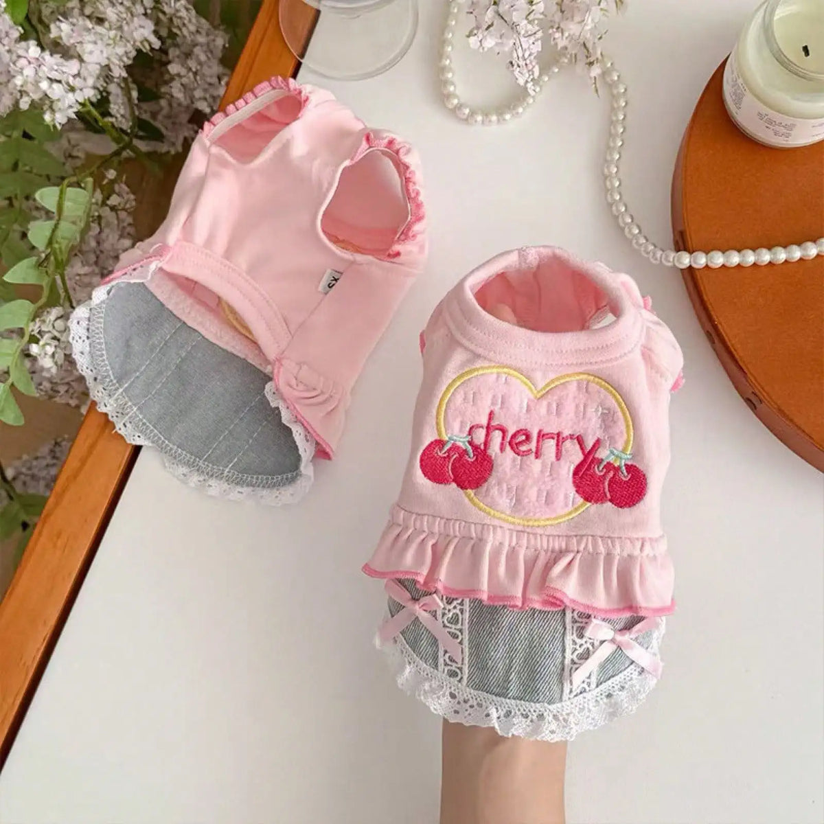 Stylish Denim Skirt Vest Set For Pets Spring Walking Outfit