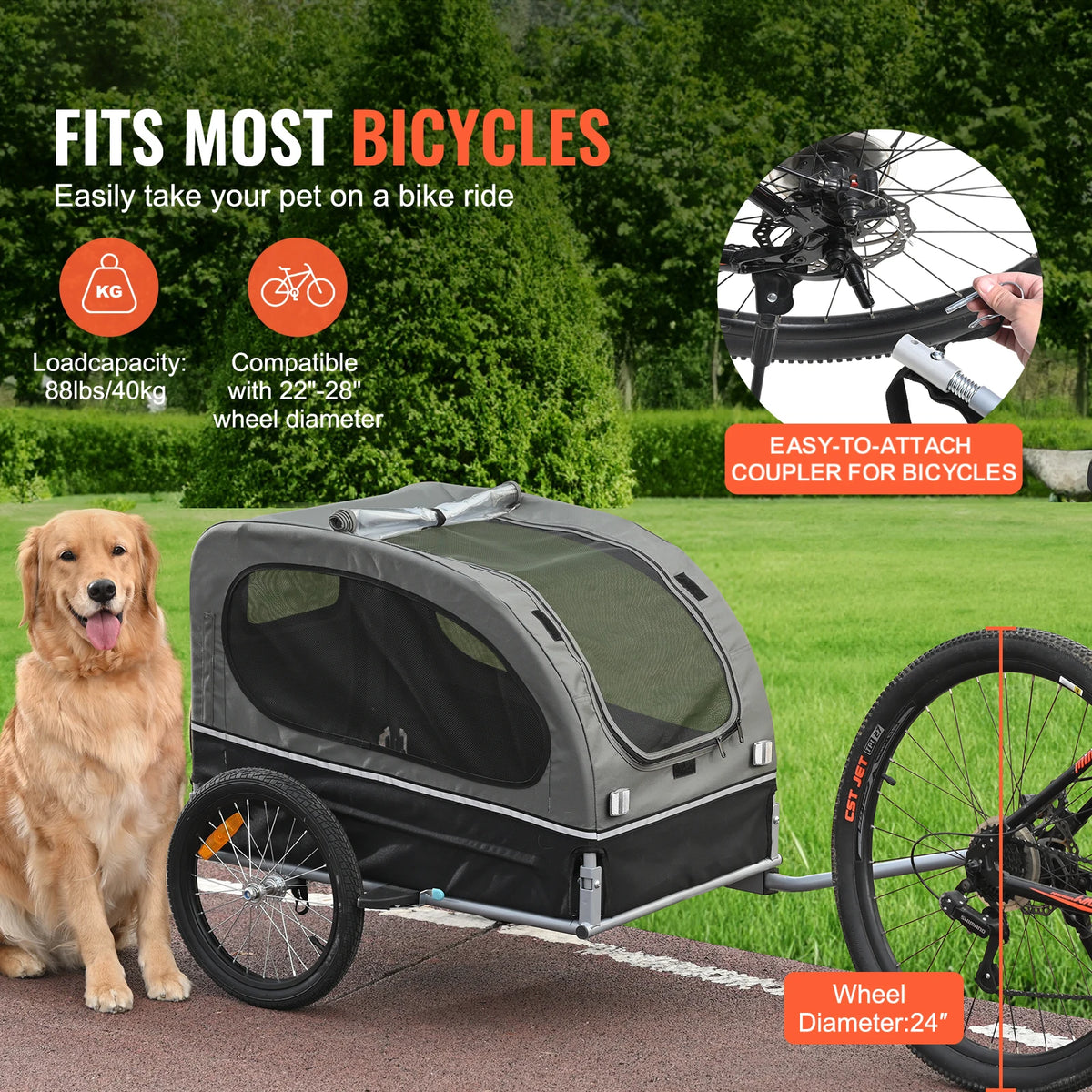 Durable Collapsible Dog Bike Trailer And Pet Cart Carrier