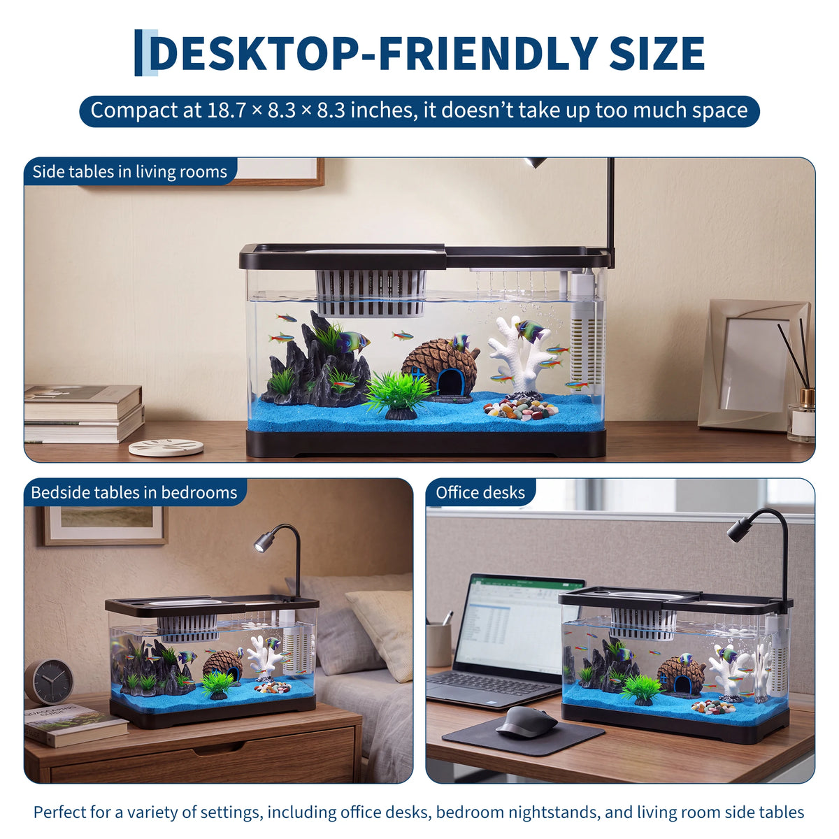 Compact Fish Tank Starter Kit With Led Light And Filter