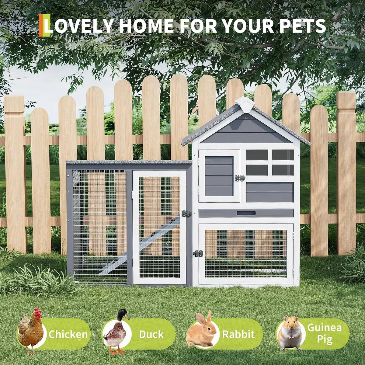 Garvee Wooden Two Story Small Animal Hutch With Waterproof Roof