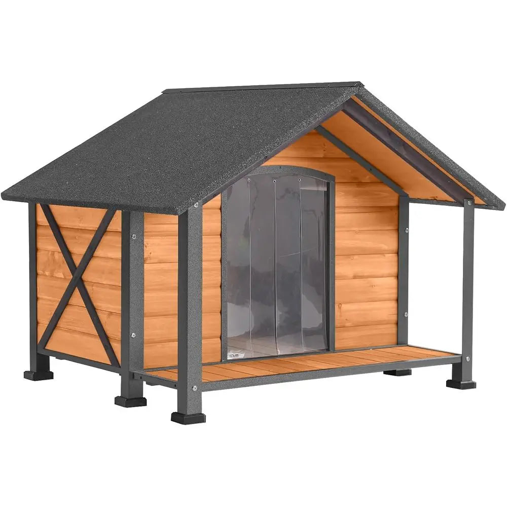 Durable Indoor Outdoor Dog House With Iron Frame And Wood Base