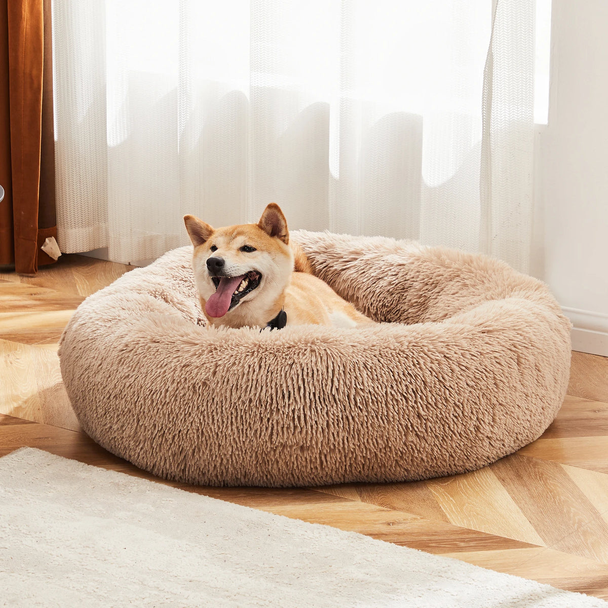 JHK Washable Round Dog Bed Featuring Soft Coral Fleece Surface