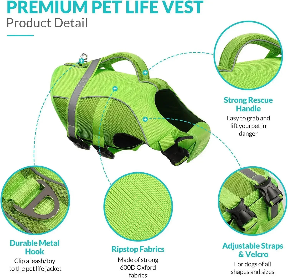 Durable Mesh Dog Life Vest With Reflective Strips And Handle