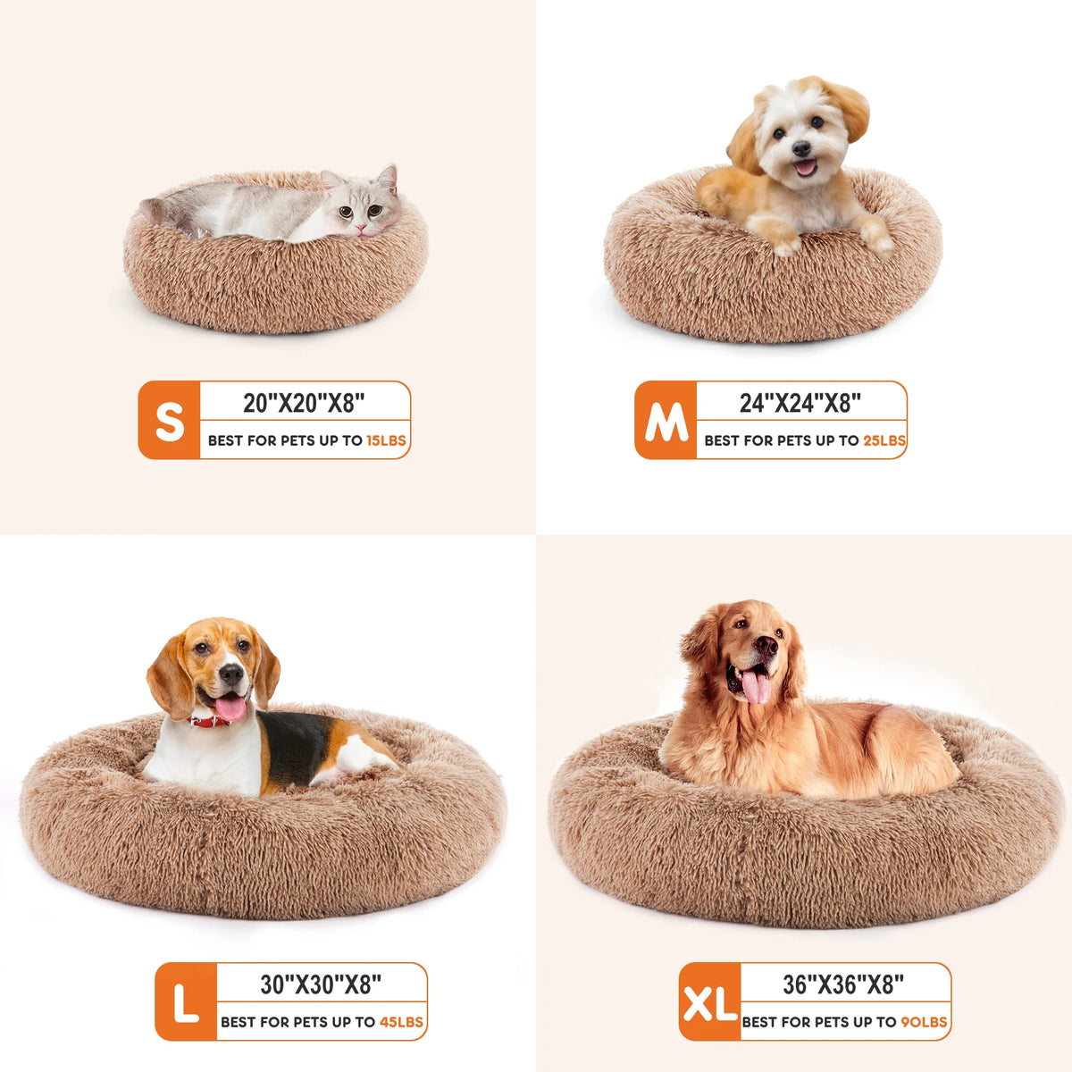 JHK Washable Round Dog Bed Featuring Soft Coral Fleece Surface