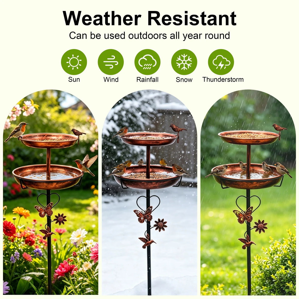 Two Tier Copper Metal Bird Bath For Garden Yard Decor