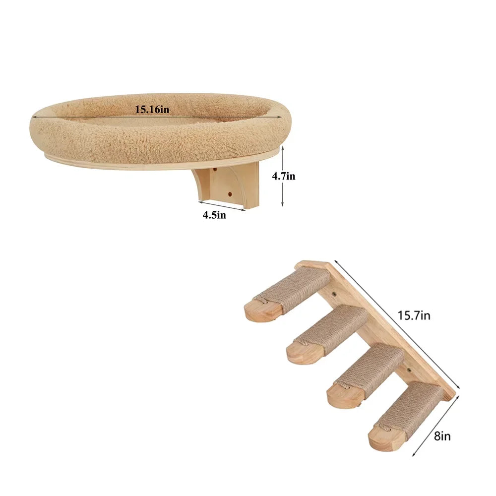 CWV Wall Mounted Solid Wooden Cat Hammock With Scratching Post