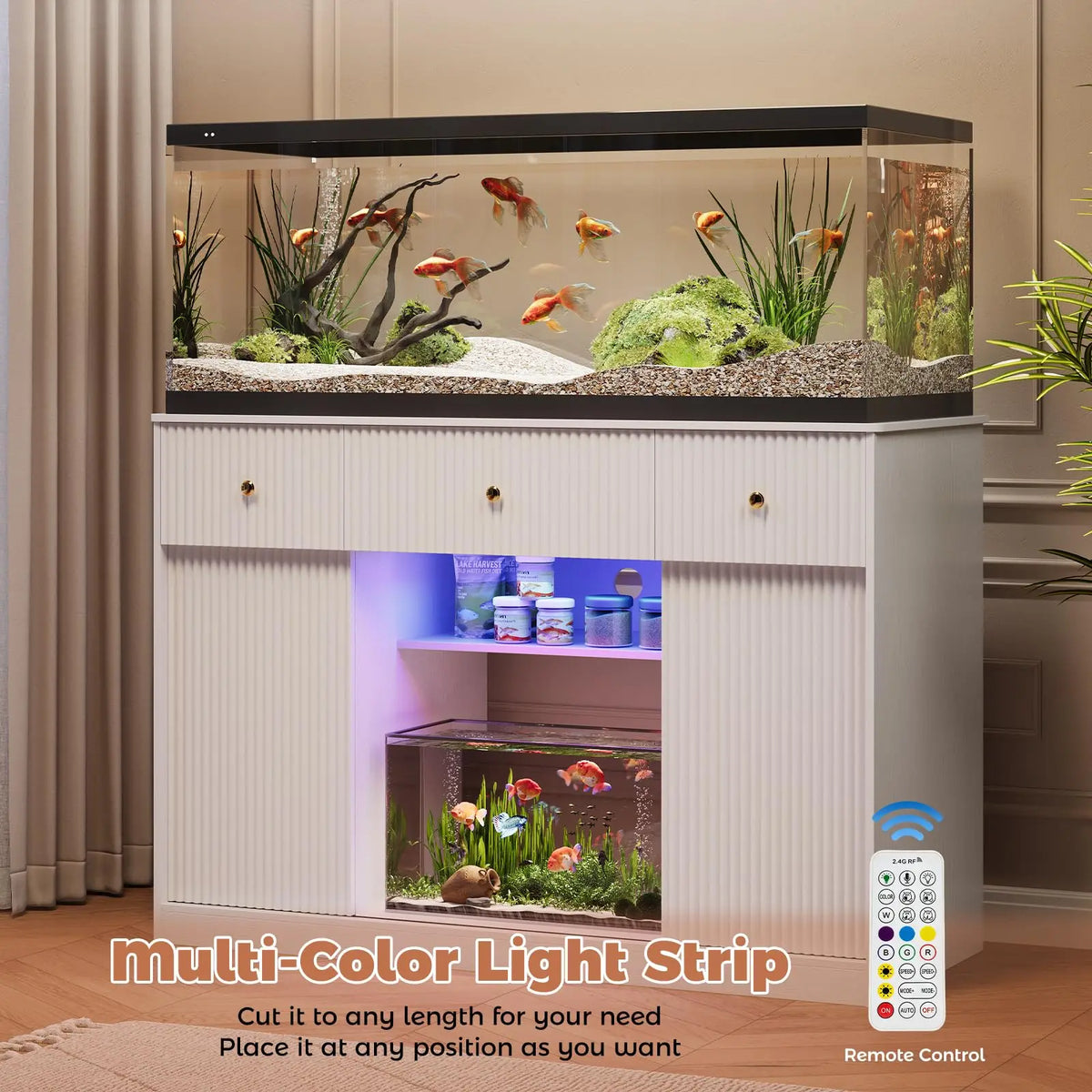 Modern Aquarium Stand With Integrated Lighting And Storage Units