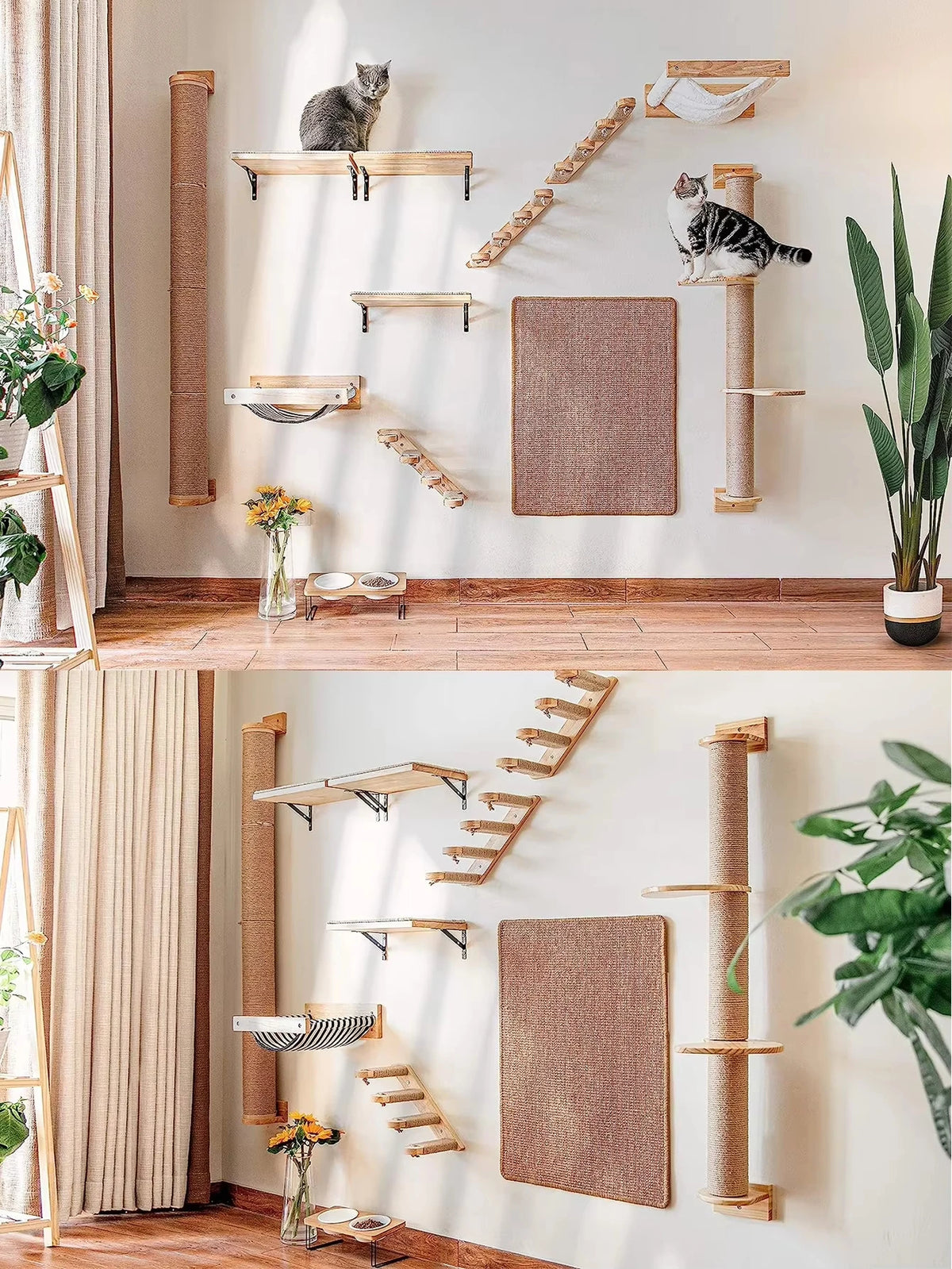 CWV Wall Mounted Cat Activity Center With Sisal Hammock Platform