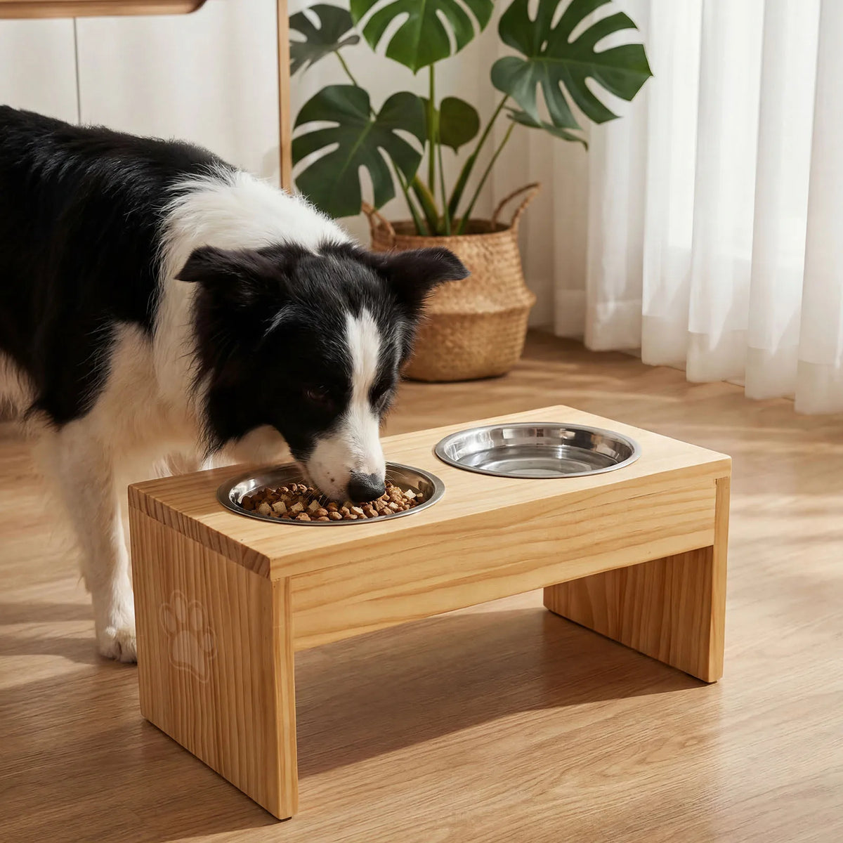 Wooden Raised Dog Bowls With Stainless Steel Double Pet Feeders