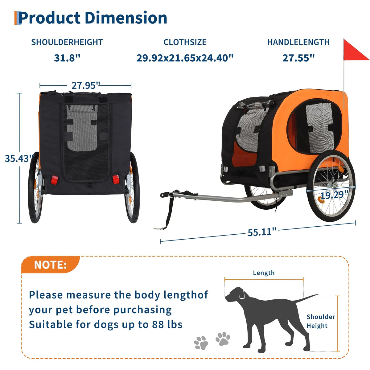 Foldable Dog Bike Trailer With Quick Release Wheels And Canopy