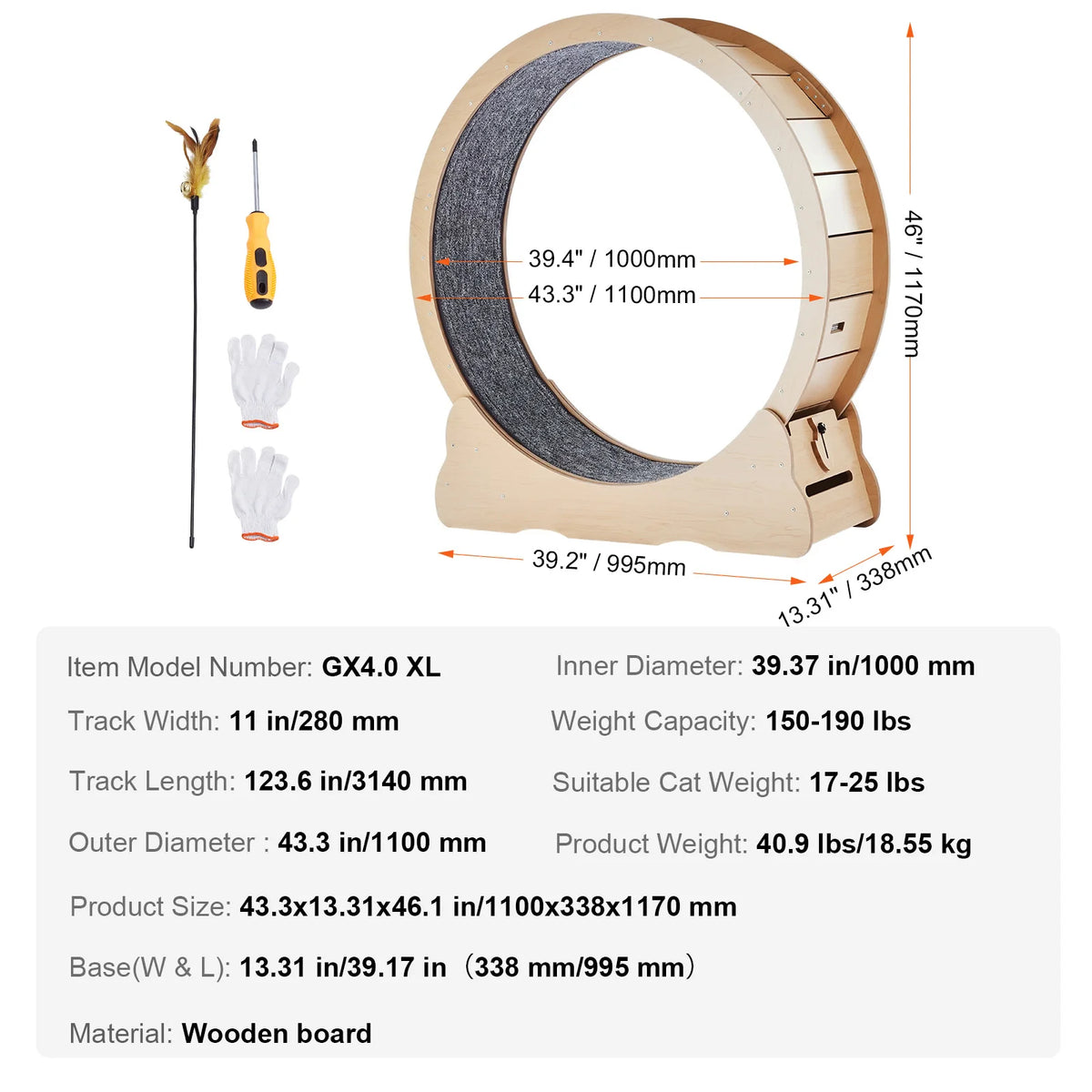 Wooden Cat Exercise Wheel With Carpet And Interactive Teaser