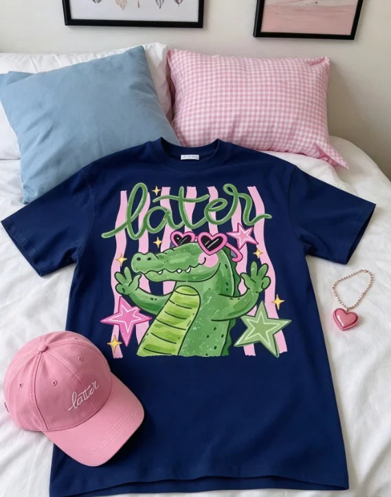 Women's Vintage Cotton Crocodile Print Graphic T-Shirt