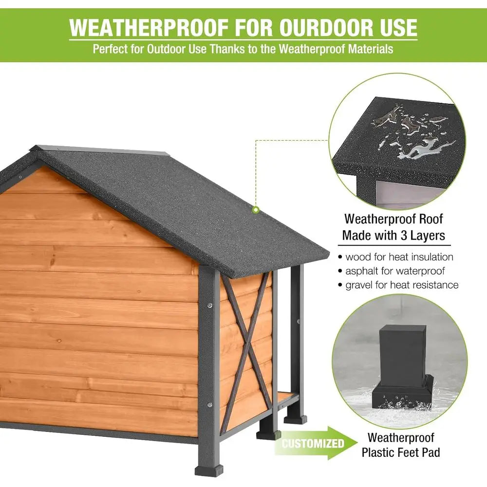 Durable Indoor Outdoor Dog House With Iron Frame And Wood Base