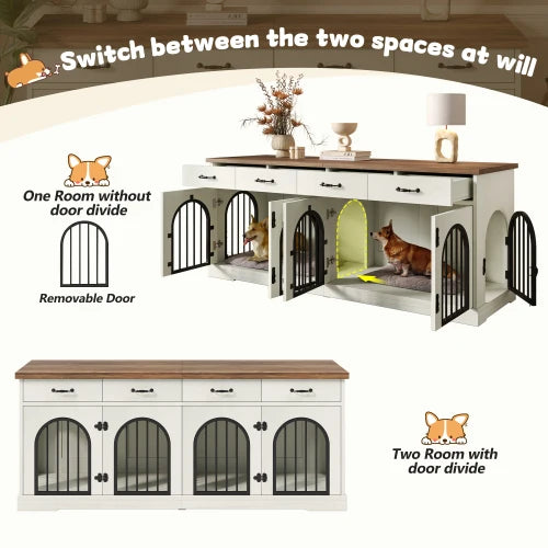 Indoor Dual Dog Crate Furniture With Drawers And End Table