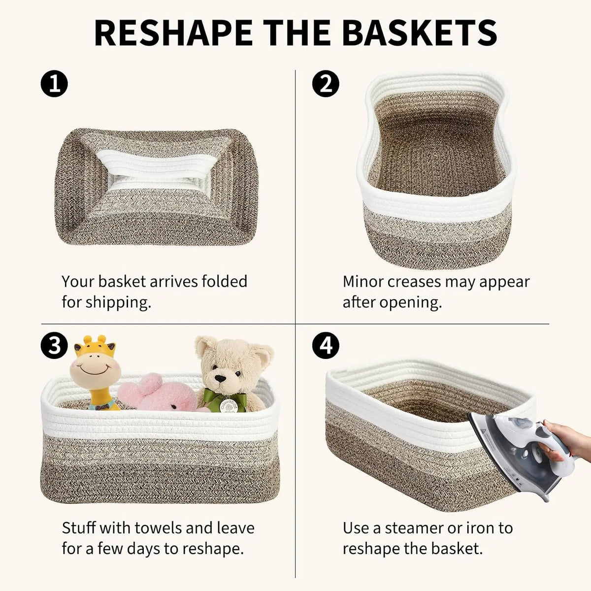 Garvee Woven Rectangular Storage Baskets Stackable Plant Fiber Home Organizers