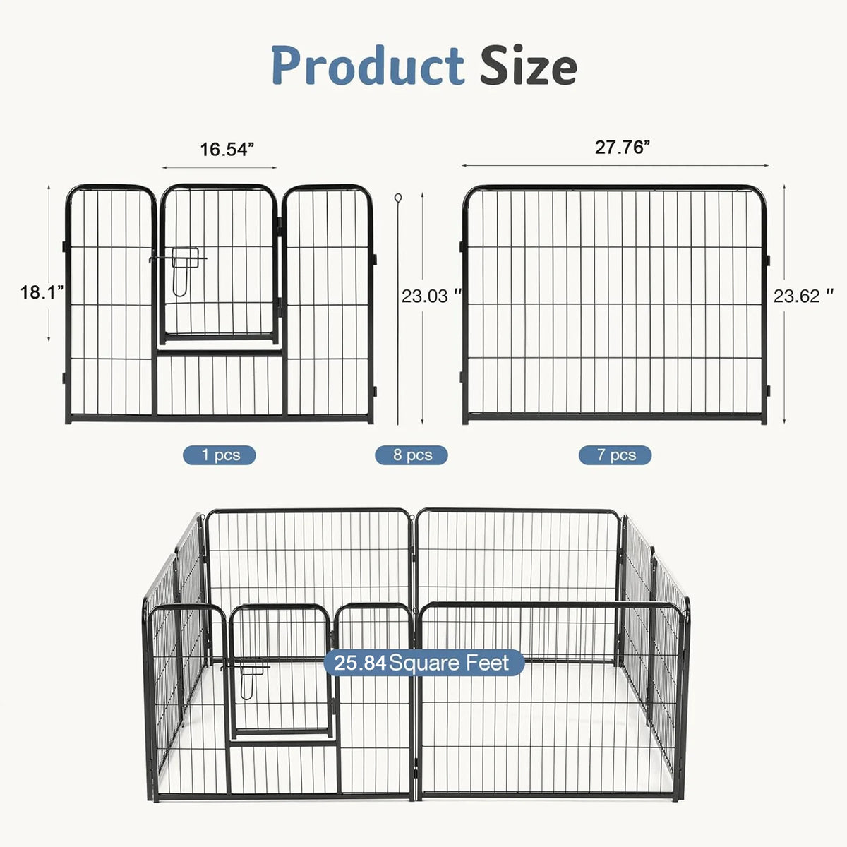 JHK Foldable Metal Dog Playpen For Indoor Outdoor Use