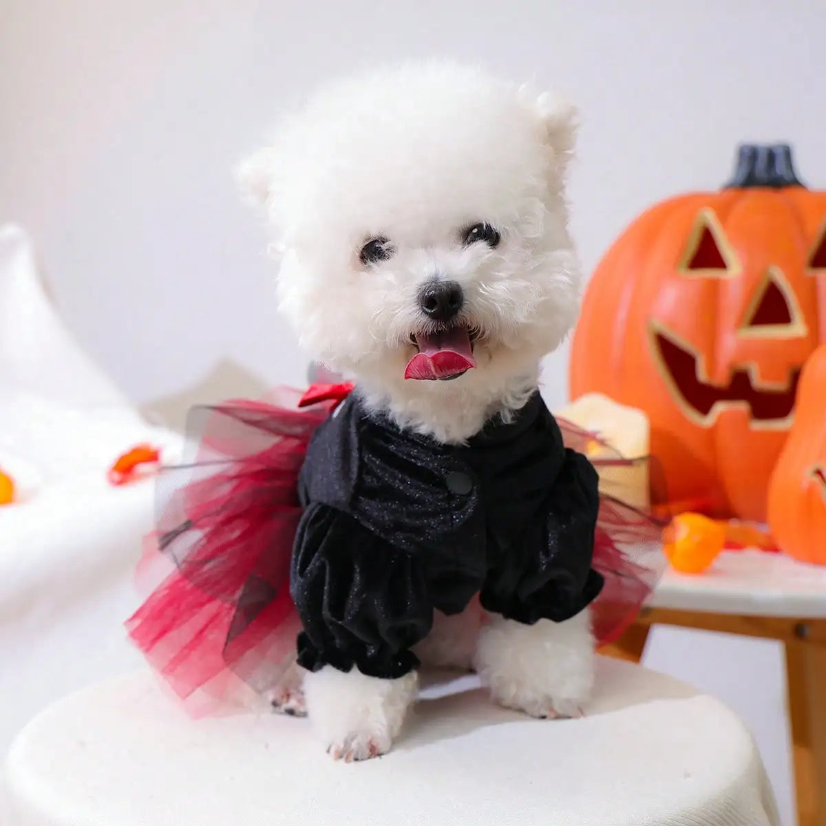 Stylish Tulle Pet Halloween Dress With Skull Bow Pattern