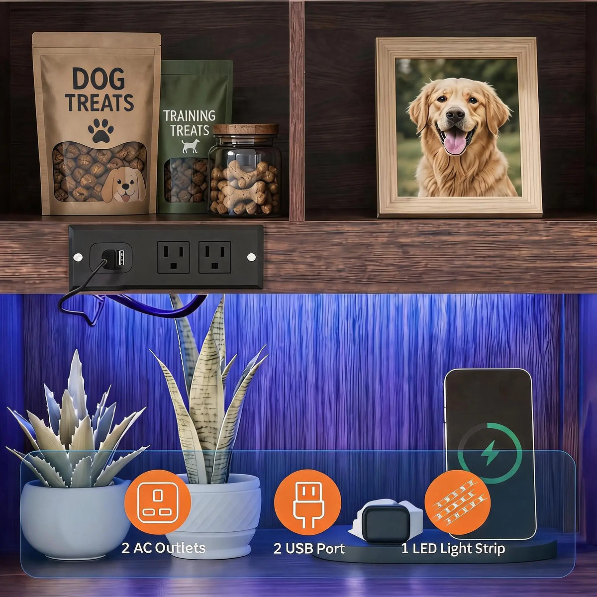 Compact Wooden Dog Crate Furniture With Side Table Design