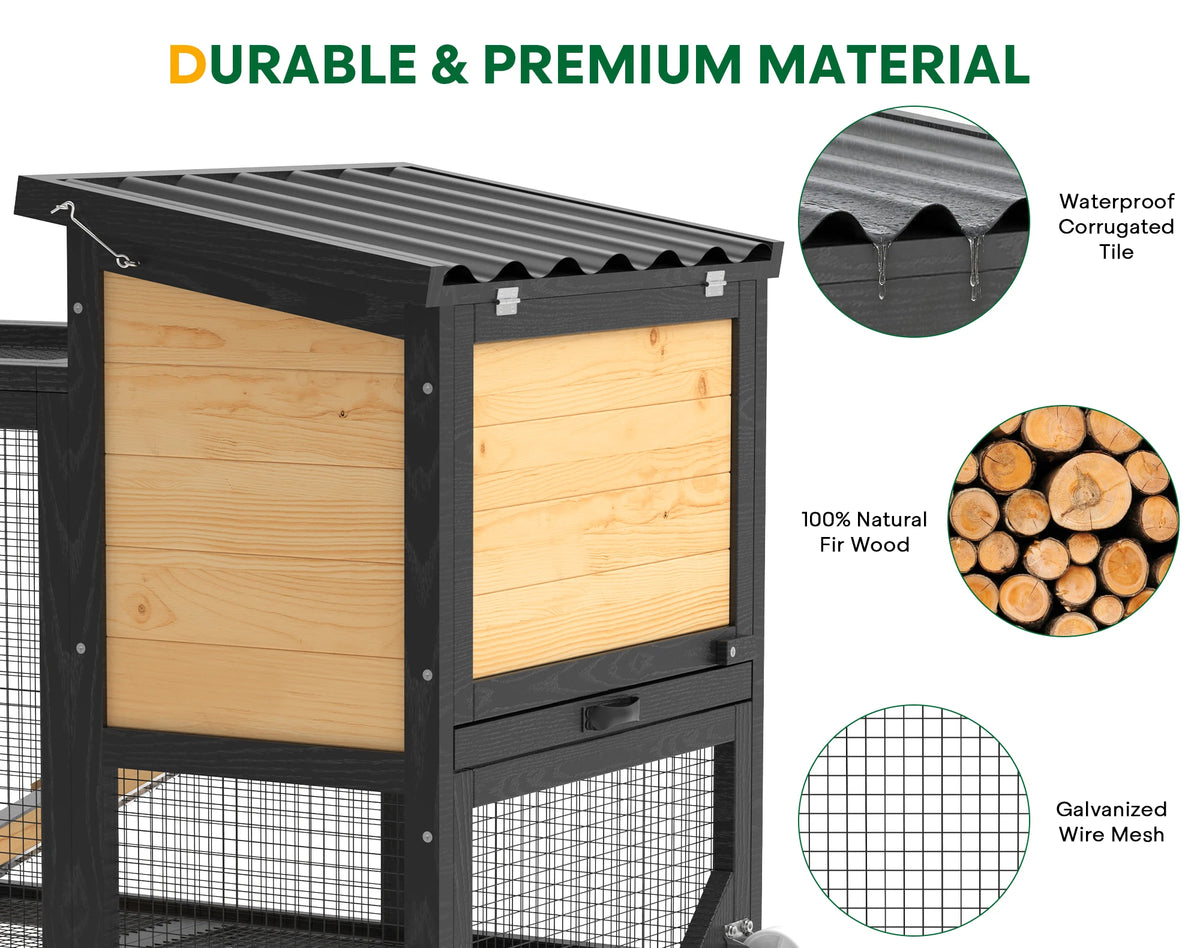 Outdoor Wooden Rabbit Hutch With Pull Out Tray And Wheels