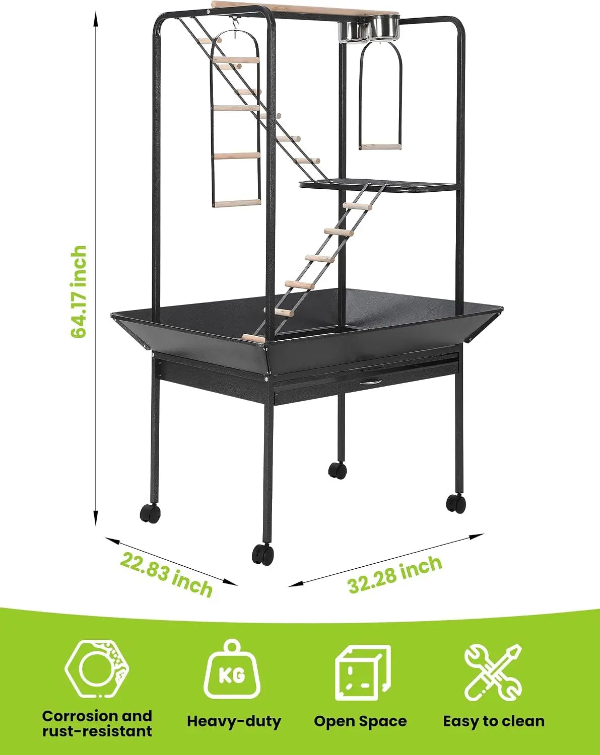Premium Rolling Bird Play Stand With Seed Guard And Wheels