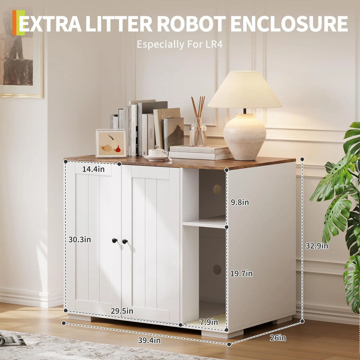 HiMISS Wooden Cat Litter Enclosure With Power Outlet And Collector