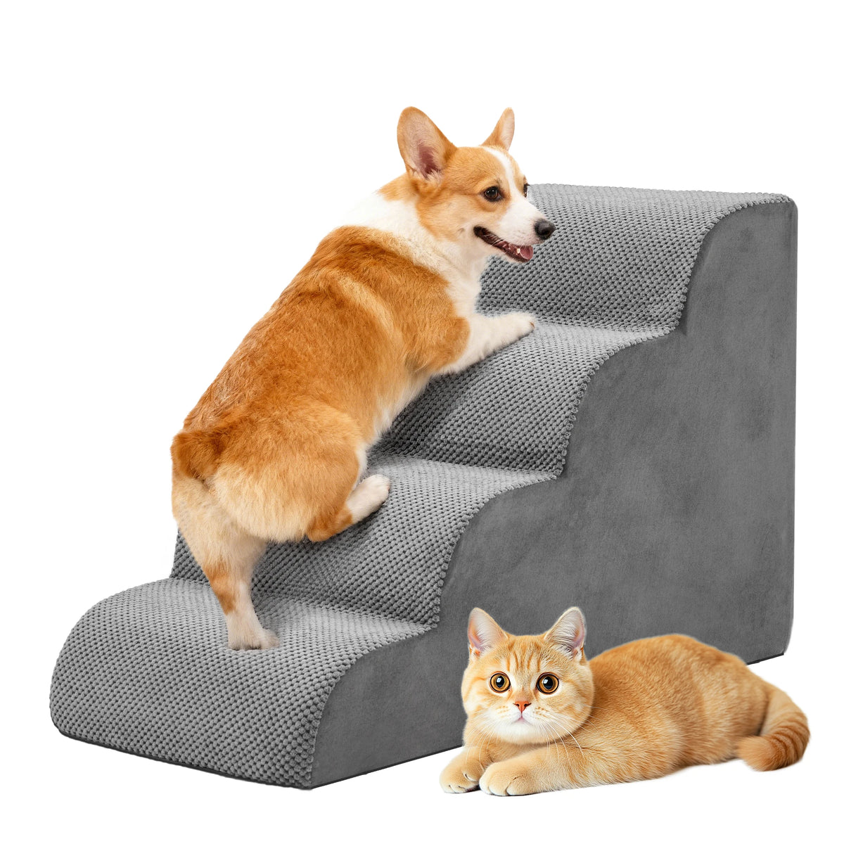 Curved Foam Dog Stairs Ramp Non Slip Indoor Pet Ladder