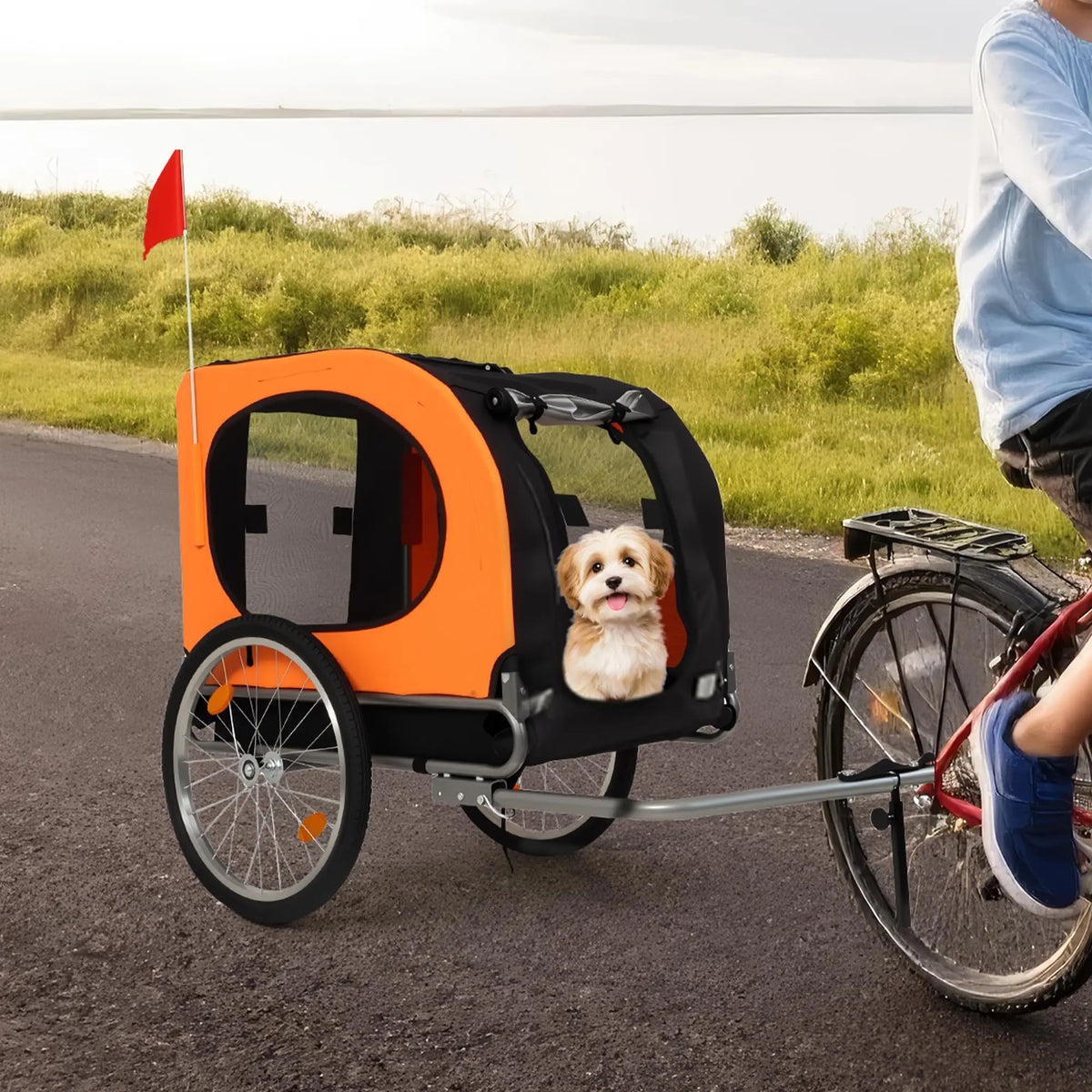 Foldable Dog Bike Trailer With Quick Release Wheels And Canopy