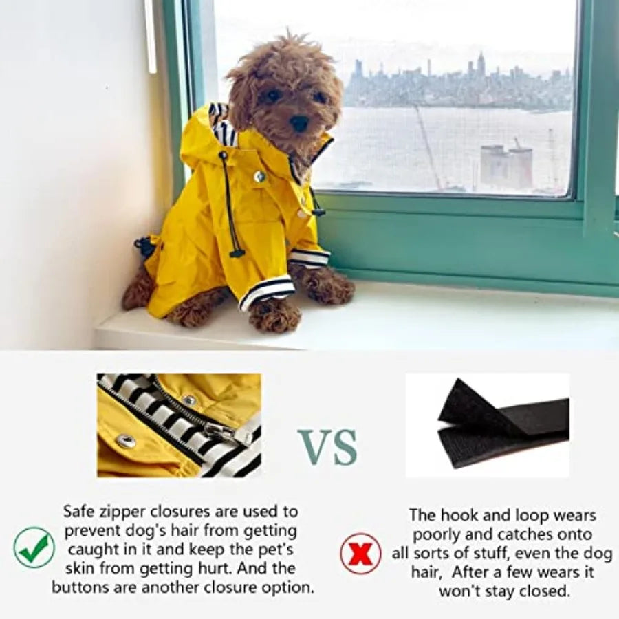 Water Resistant Dog Raincoat With Zip Closure And Removable Hood