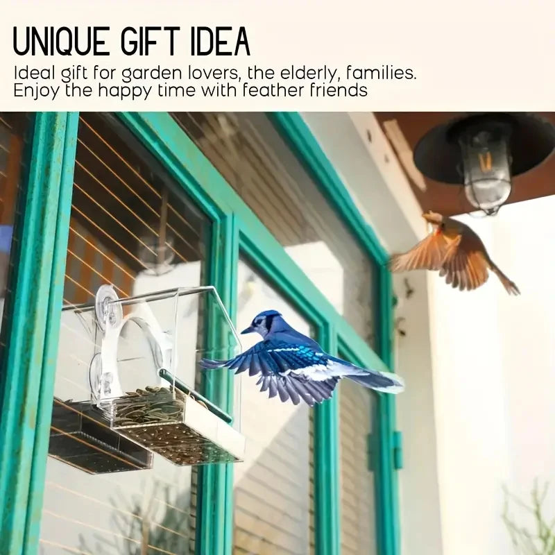 Automatic Window Bird Feeder Made Of Acrylic Suction Cups Included