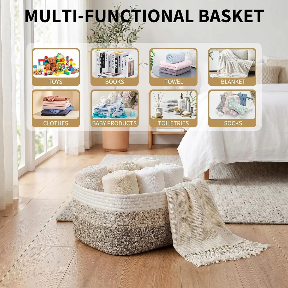 Garvee Woven Rectangular Storage Baskets Stackable Plant Fiber Home Organizers