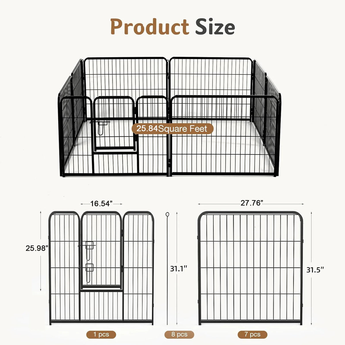 JHK Foldable Metal Dog Playpen For Indoor Outdoor Use