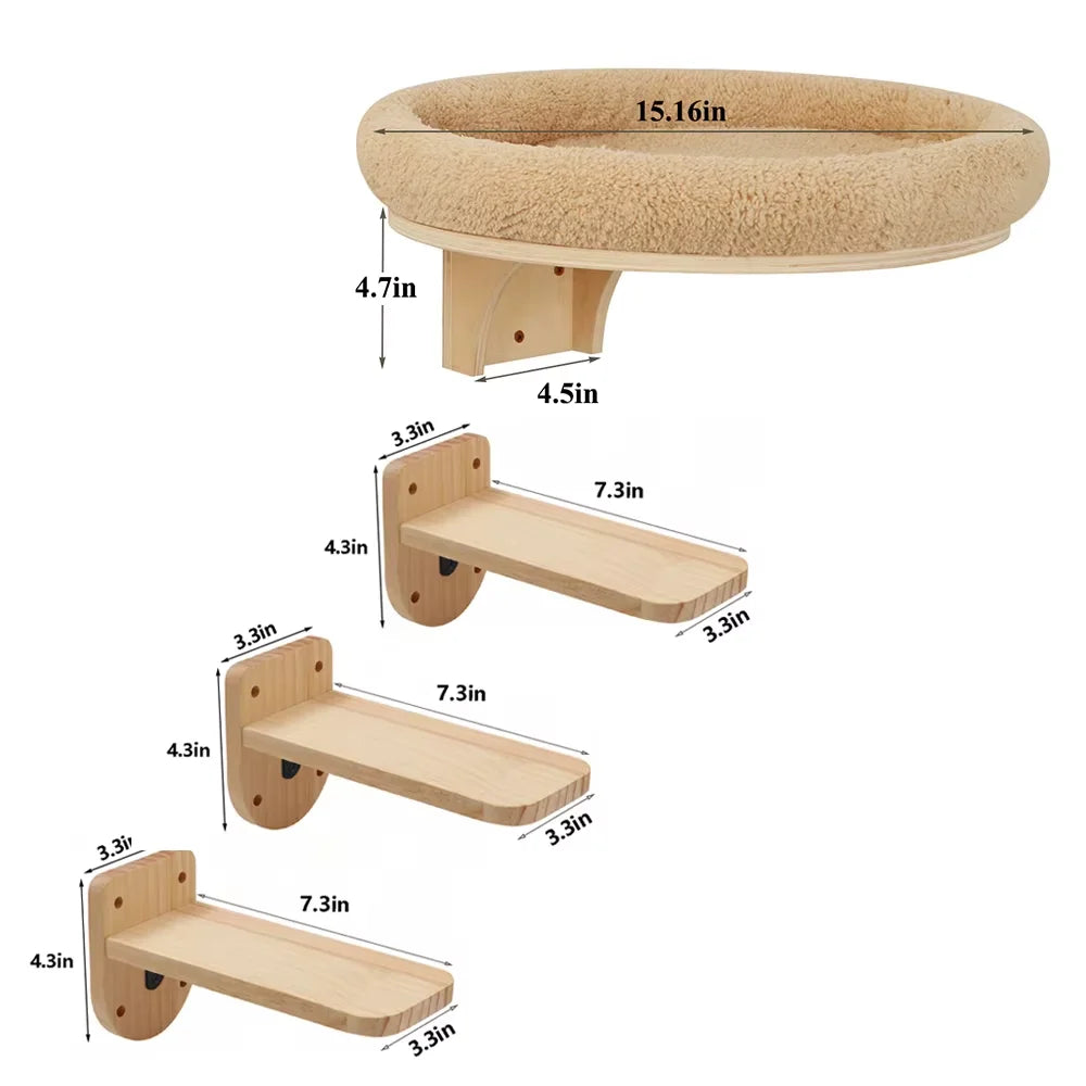 CWV Wall Mounted Solid Wooden Cat Hammock With Scratching Post