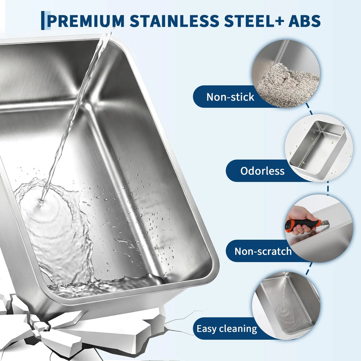 Studyset Stainless Steel Enclosed Cat Litter Box With Lid Scoop
