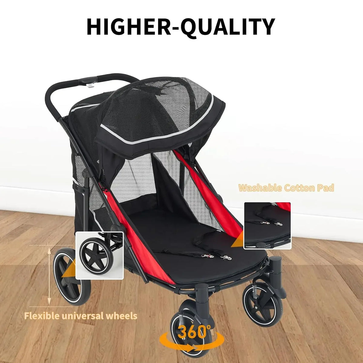 Garvee Heavy Duty Foldable Dog Stroller With Mesh Storage Basket