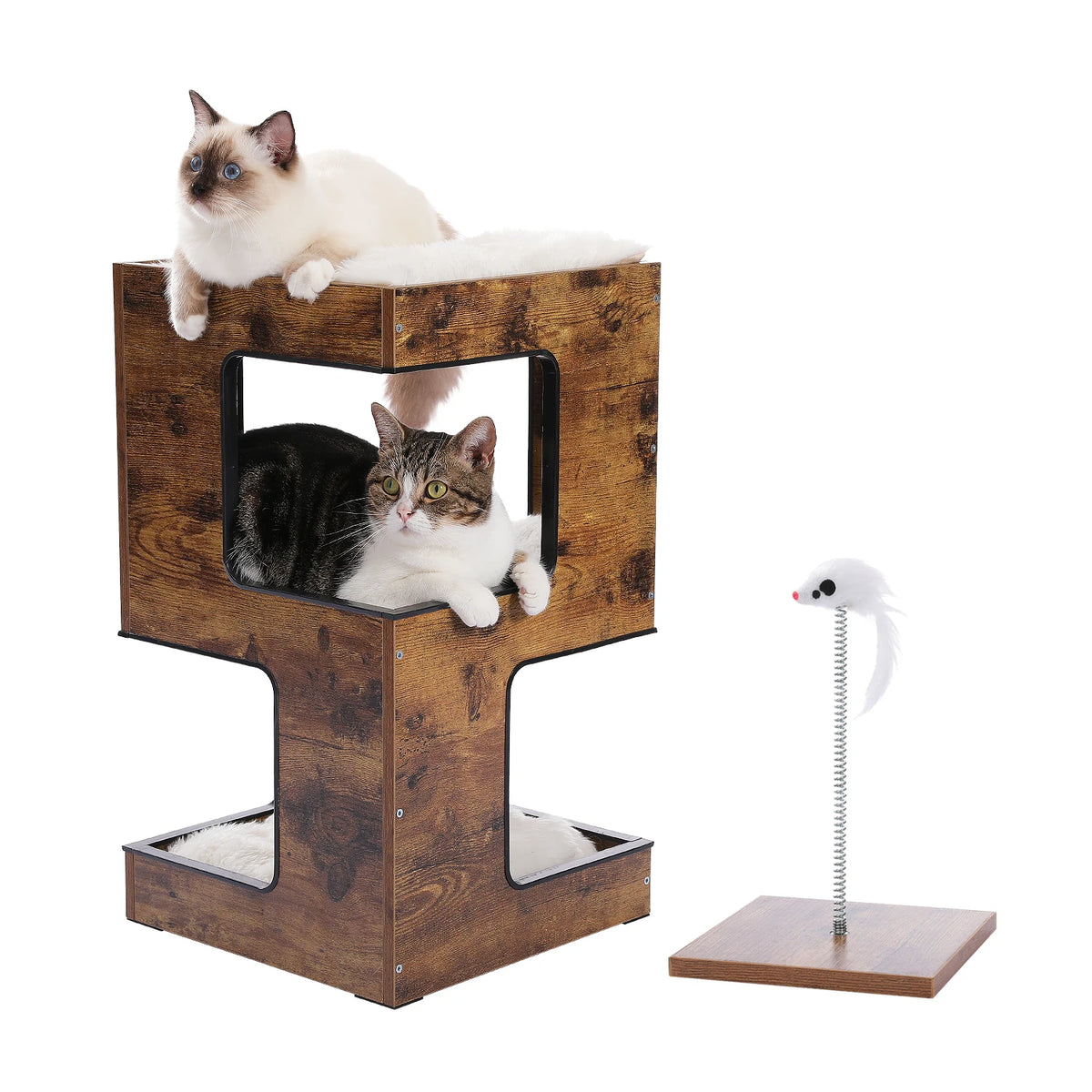 PAWZ Road Modern Wood Cat Condo House With Scratching Pad