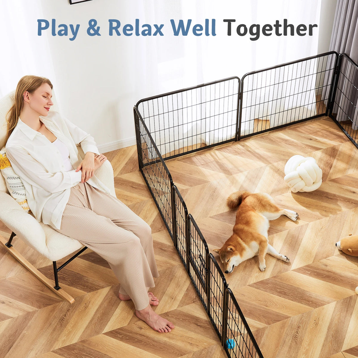 JHK Foldable Metal Dog Playpen For Indoor Outdoor Use
