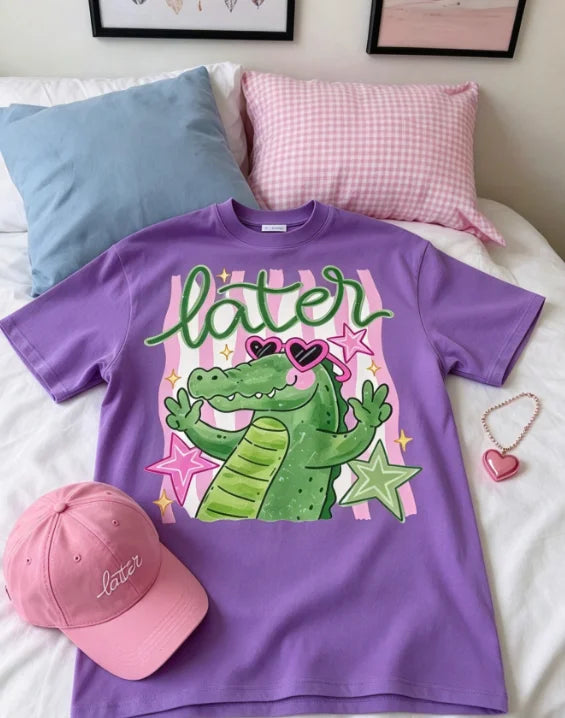 Women's Vintage Cotton Crocodile Print Graphic T-Shirt