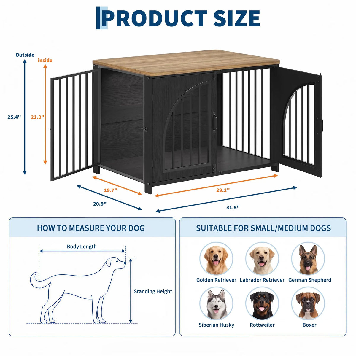 Secure Indoor Dog Crate Furniture With Lockable Arched Door