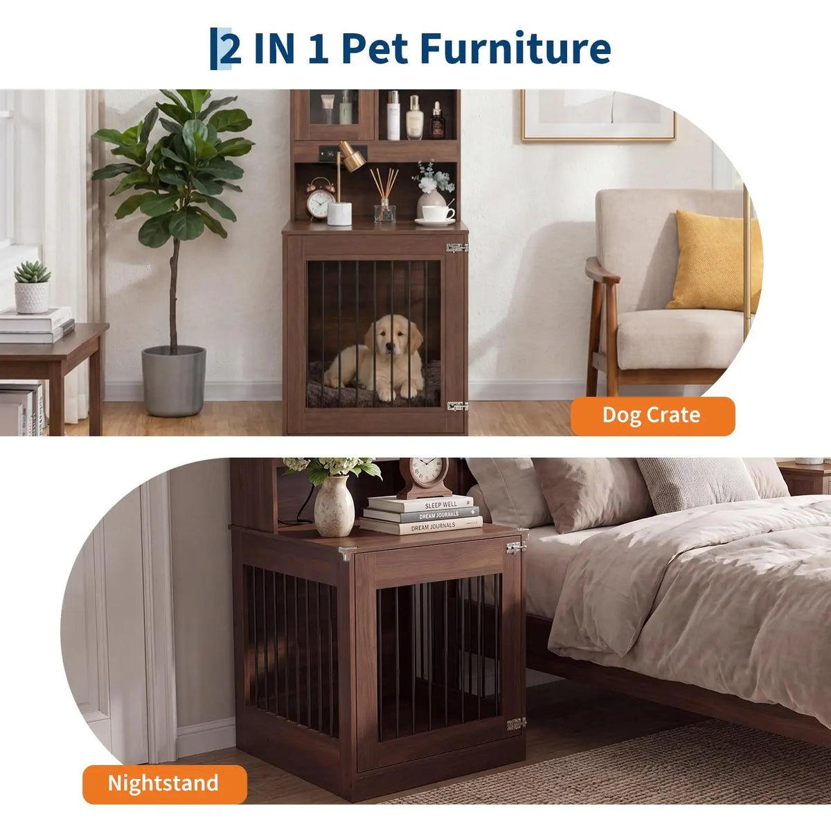 Compact Wooden Dog Crate Furniture With Side Table Design