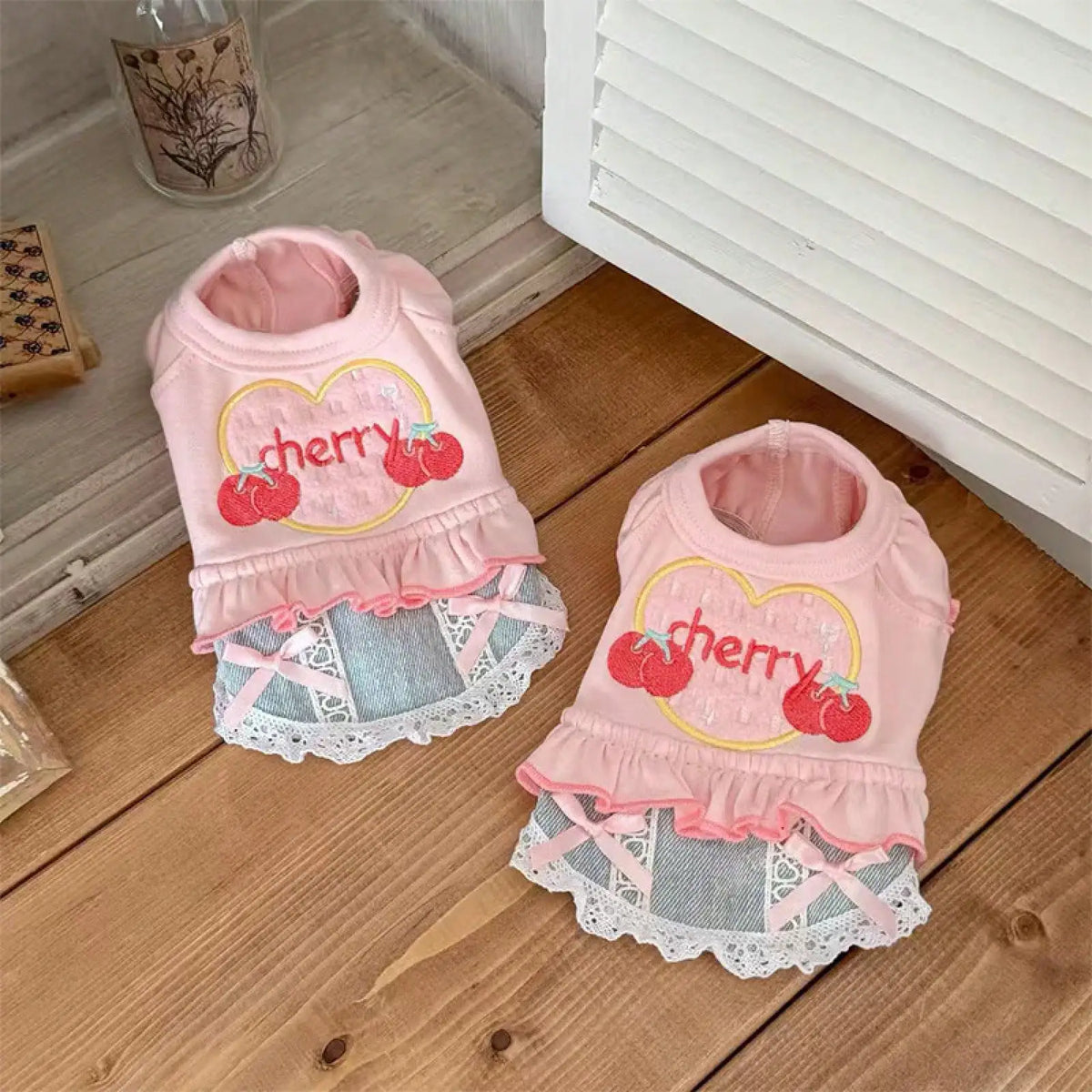Stylish Denim Skirt Vest Set For Pets Spring Walking Outfit
