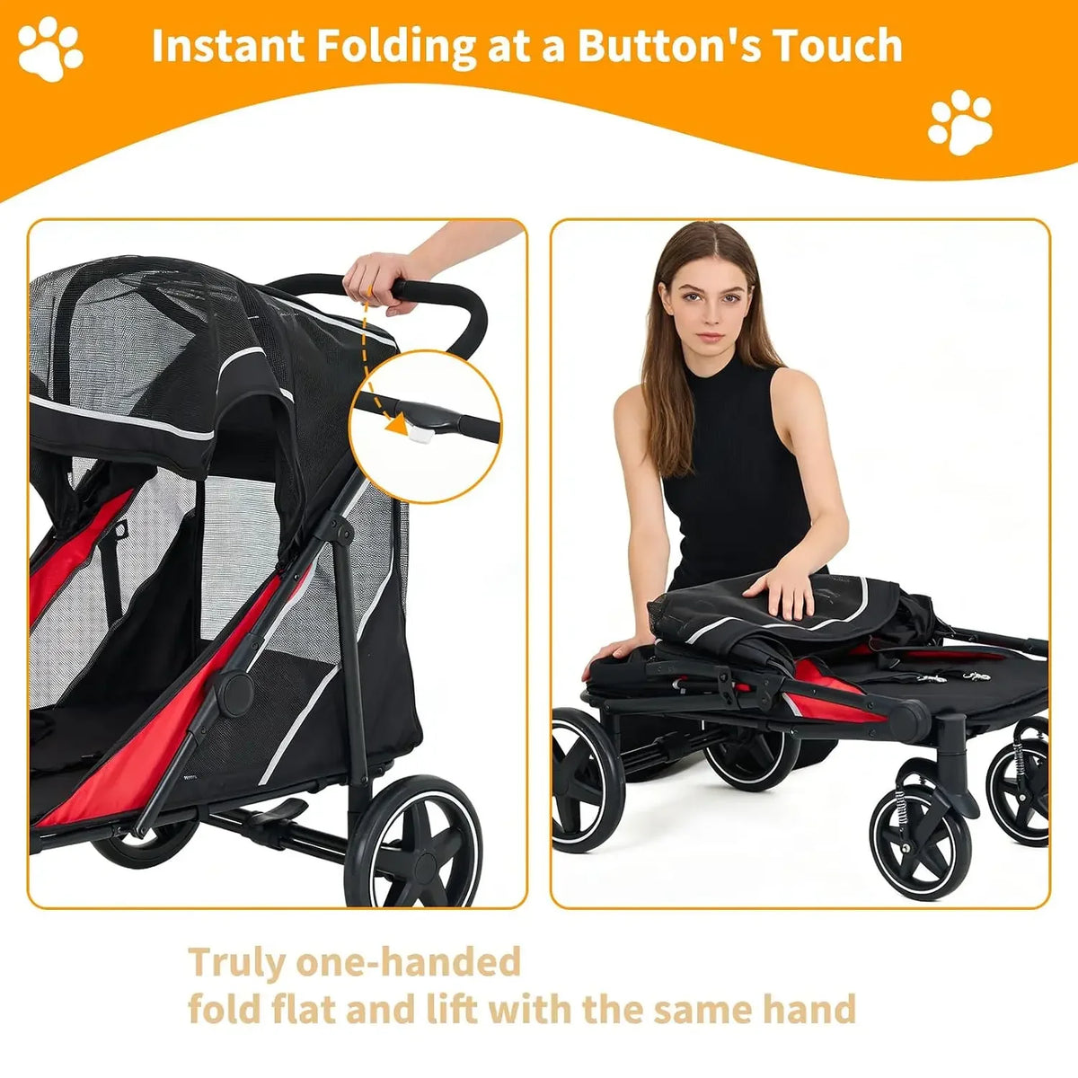 Garvee Heavy Duty Foldable Dog Stroller With Mesh Storage Basket