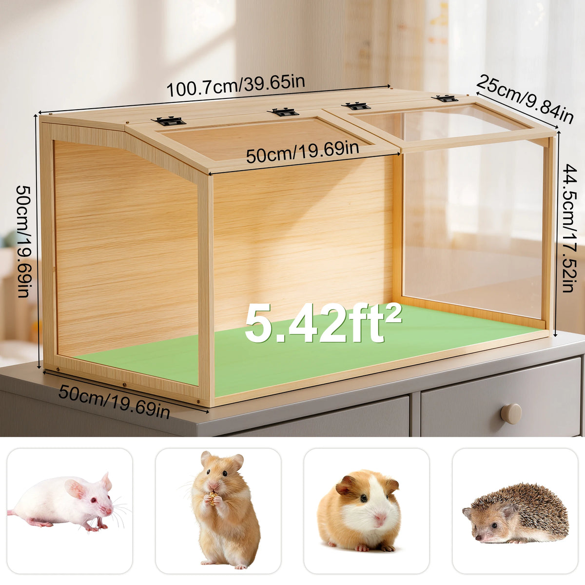 Sturdy Wooden Hamster Cage With Secure Glass Viewing Panels
