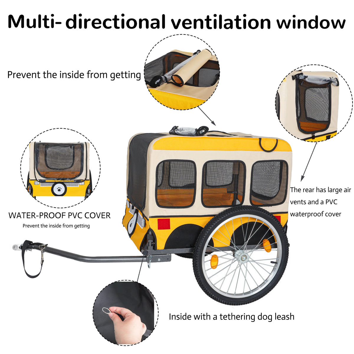 Foldable Dog Bike Trailer With Steel Frame And Pneumatic Tires